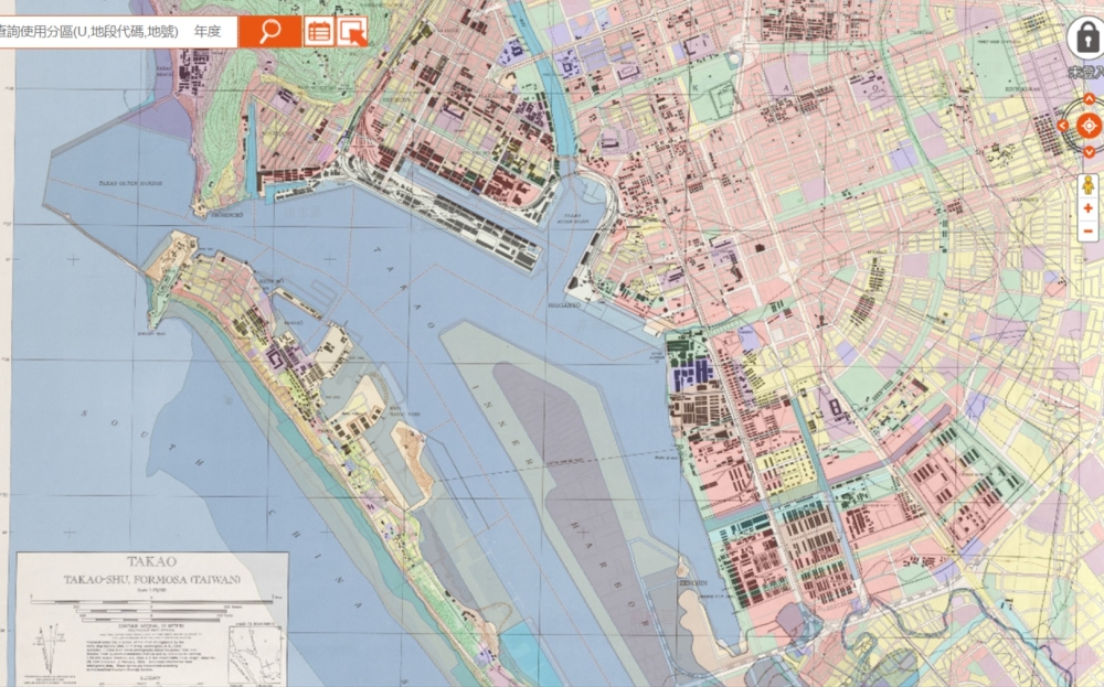 圖02-1945年美軍繪製高雄地圖套疊現行都市計畫圖