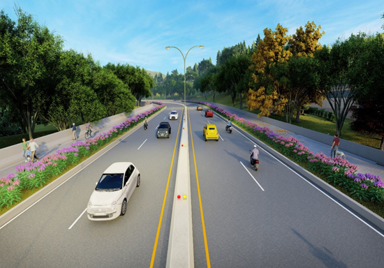 圖2說明 路段拓寬後，可使車輛平順通行，提升行車安全。