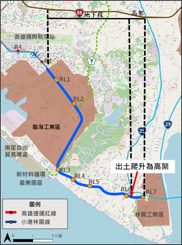 圖1 捷運小港林園延伸線路線規劃方案