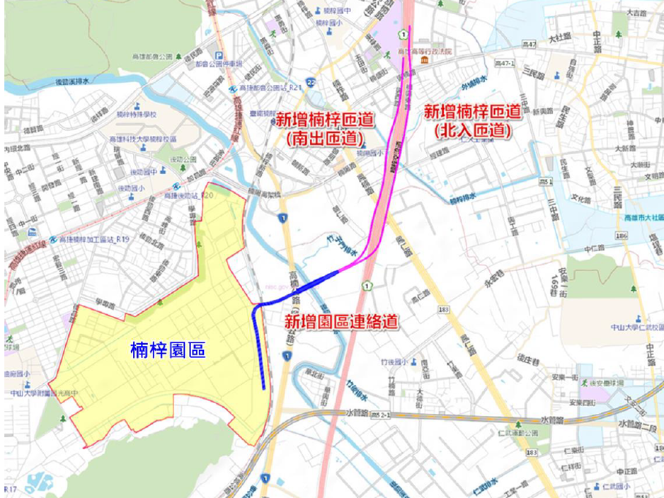 圖 2 楠梓園區連外道路路線配置示意圖