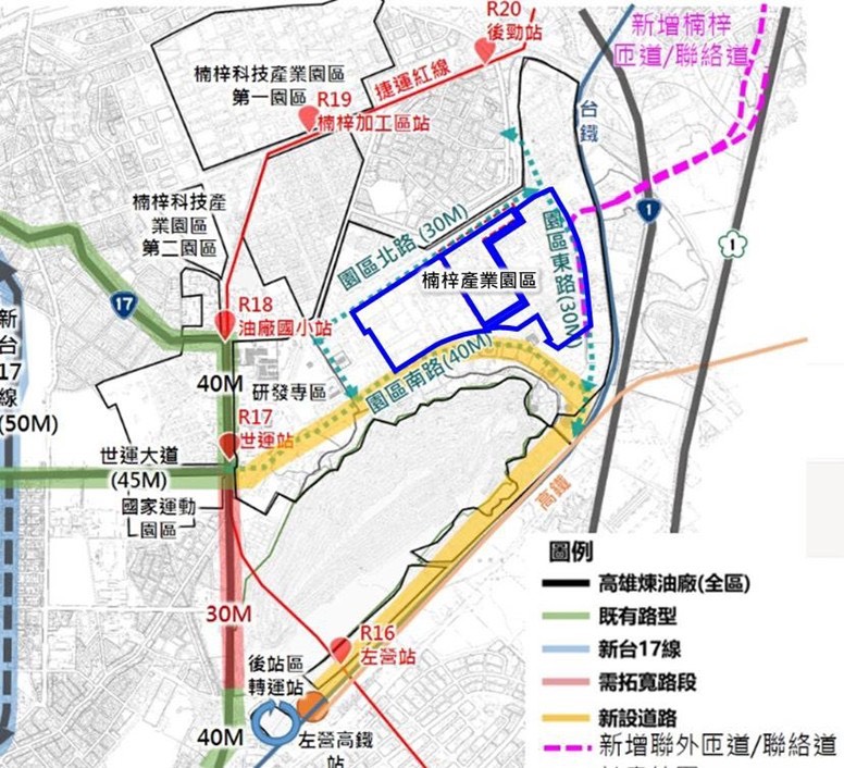 圖1、楠梓園區連外道路路線配置示意圖