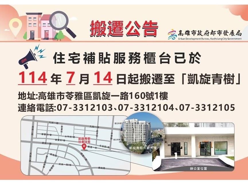 圖3、本市租金補貼申請服務處(凱旋青樹社宅一樓)