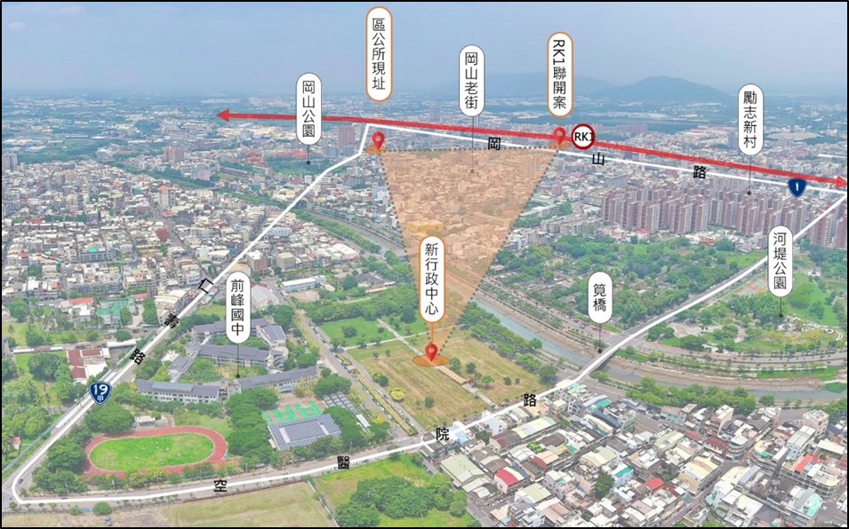 岡山新行政中心跨區都市更新示意圖