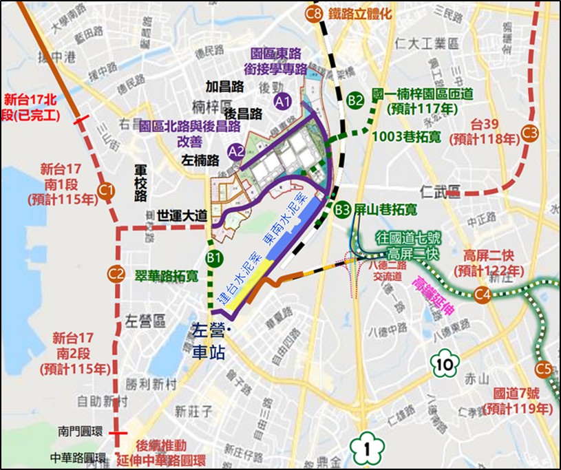 楠梓園區周邊道路系統示意圖