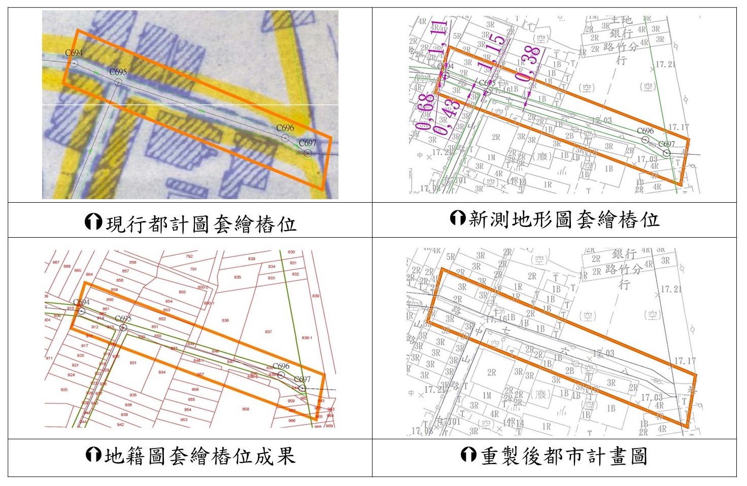 圖三 以新測地形圖重製都計圖過程