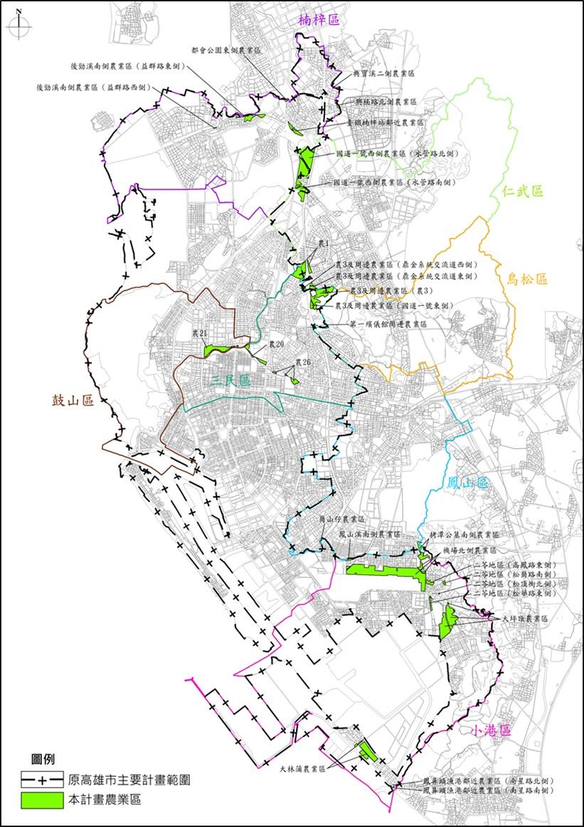 圖1  本次專案通盤檢討農業區分布於各行政區之位置示意圖