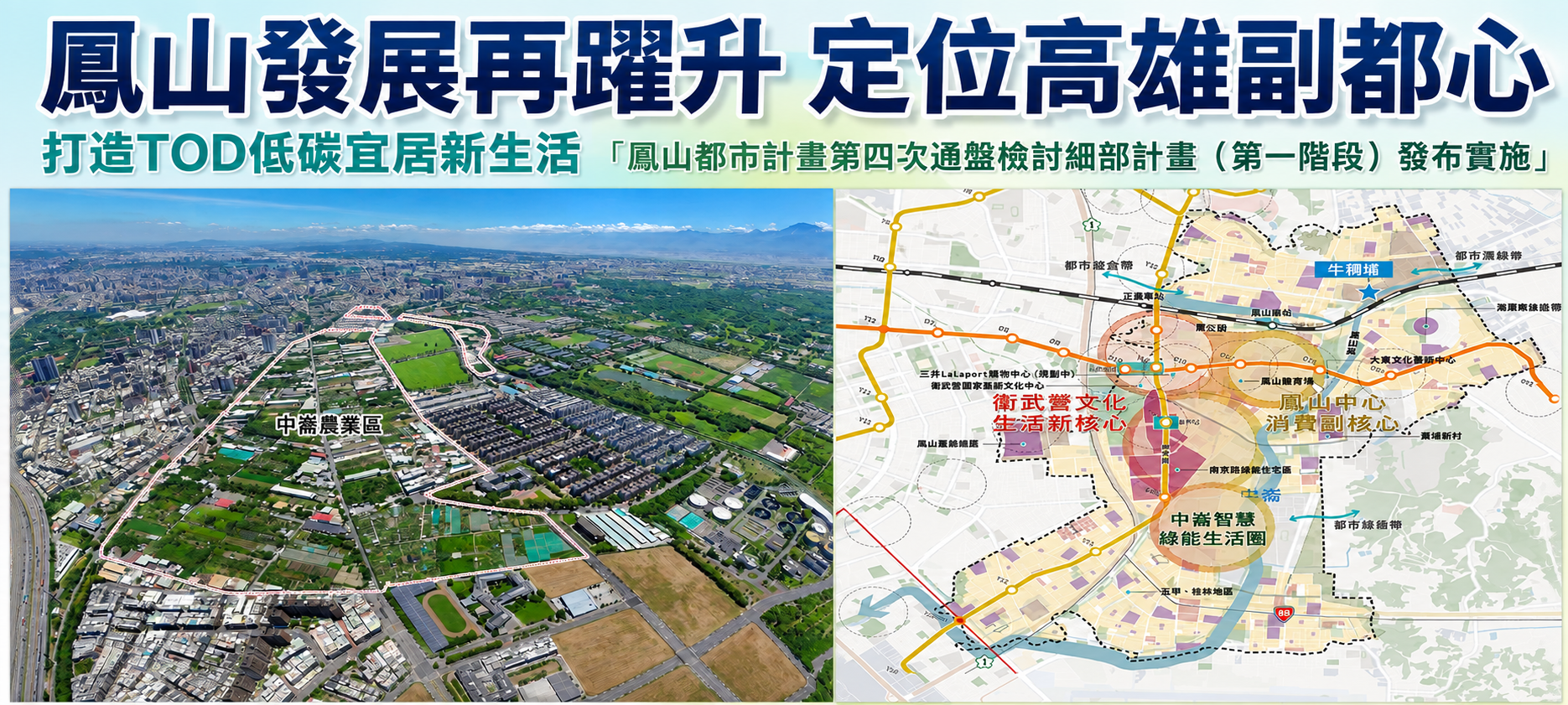 鳳山發展再躍升 定位高雄副都心 打造TOD低碳宜居新生活 「鳳山都市計畫第四次通盤檢討細部計畫（第一階段）發布實施」